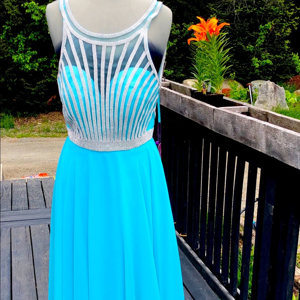 Aqua beaded formal/ prom/ bridesmaid dress
